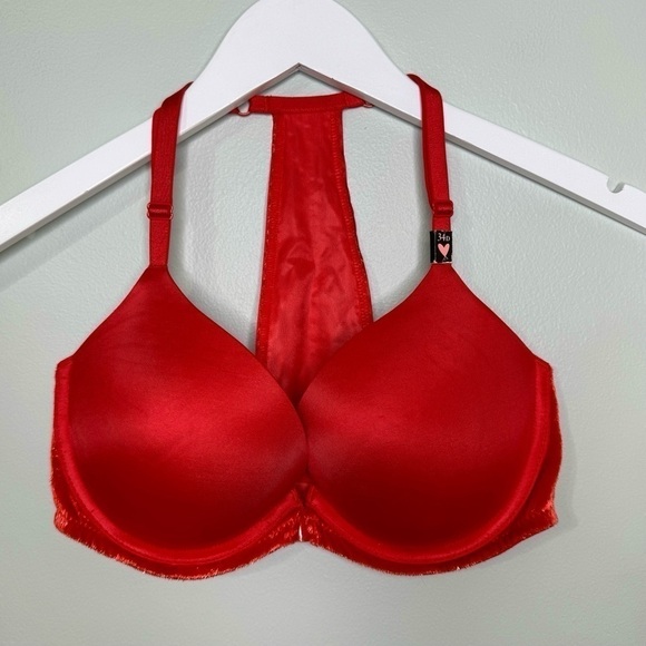 Victoria’s Secret Very Sexy Front Close Push Up Bra Velvet Trim Racerback Red - Picture 3 of 9